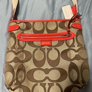 Coach Brown and Orange Signature Crossbody Bag